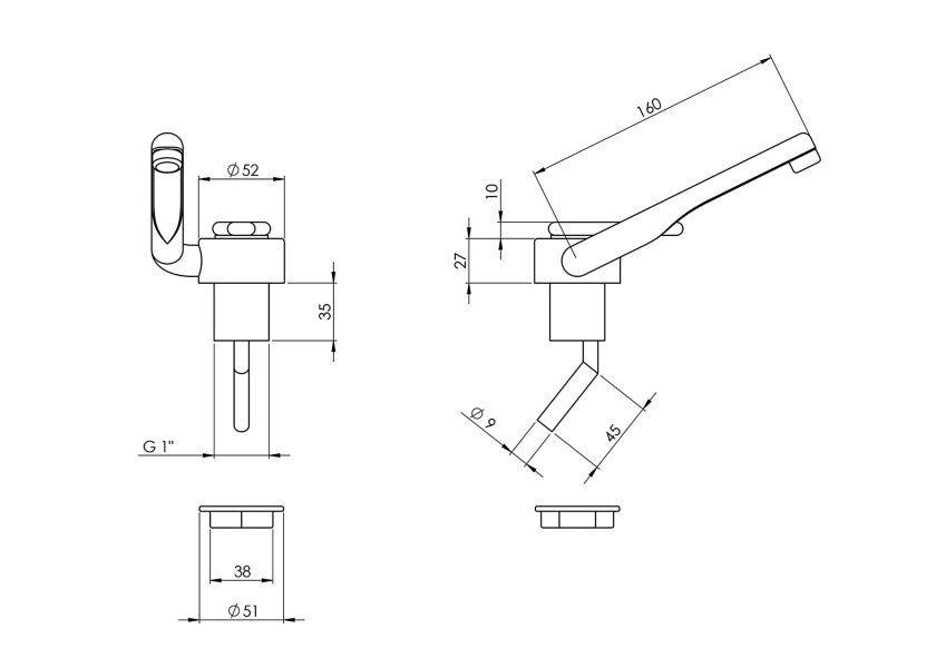 Sammenleggbar kran kaldtvann krom-look plast - CAN STEEL sideprofil