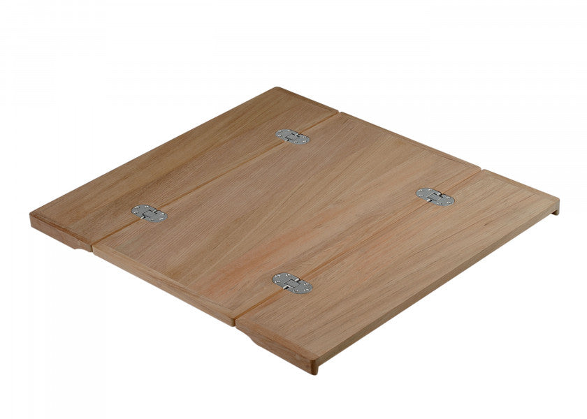 Sammenleggbar teakbordplate med kantlist 640 x 700 mm - ARC forfra