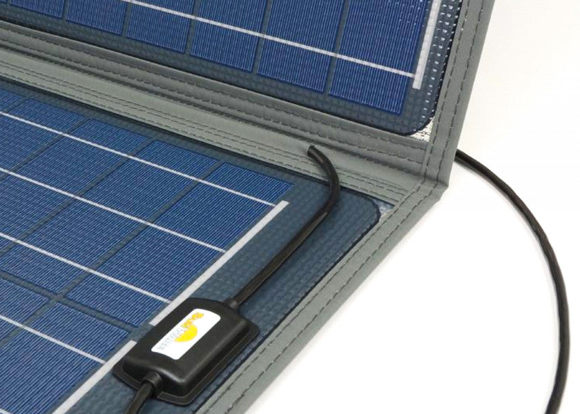 Nærbilde av tilkobling på sammenleggbart solcellepanel 120 W 1106 x 826 mm 12V - SUNWARE