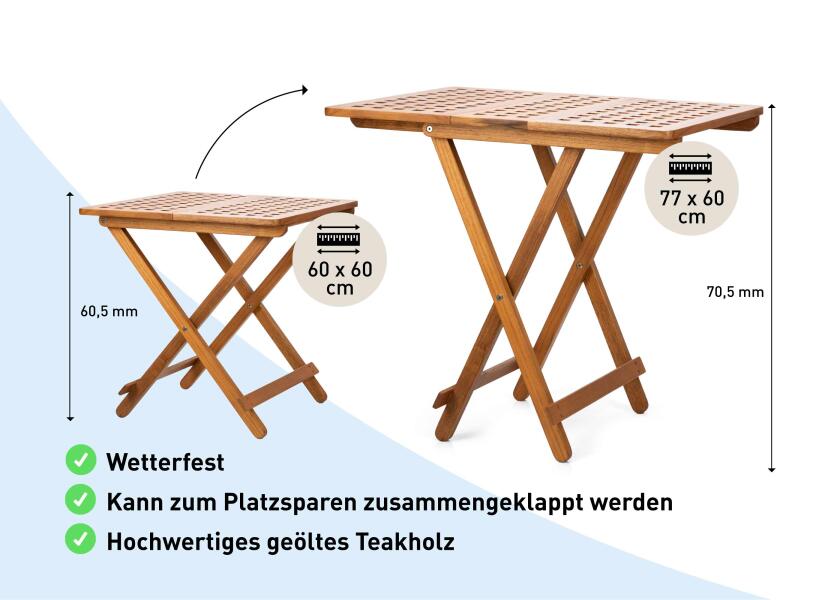 Oversiktsbilde av sammenleggbart teakbord SOUTHAMPTON med gratingplate