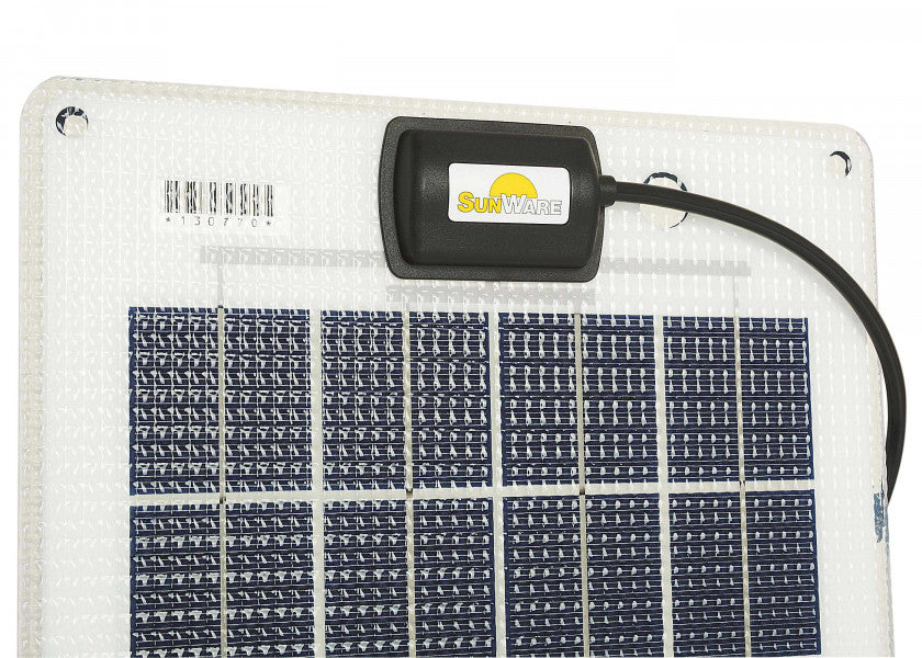 Semifleksibelt solcellepanel 22 W 634 x 273 mm 12V - SUNWARE nærbilde av tilkobling