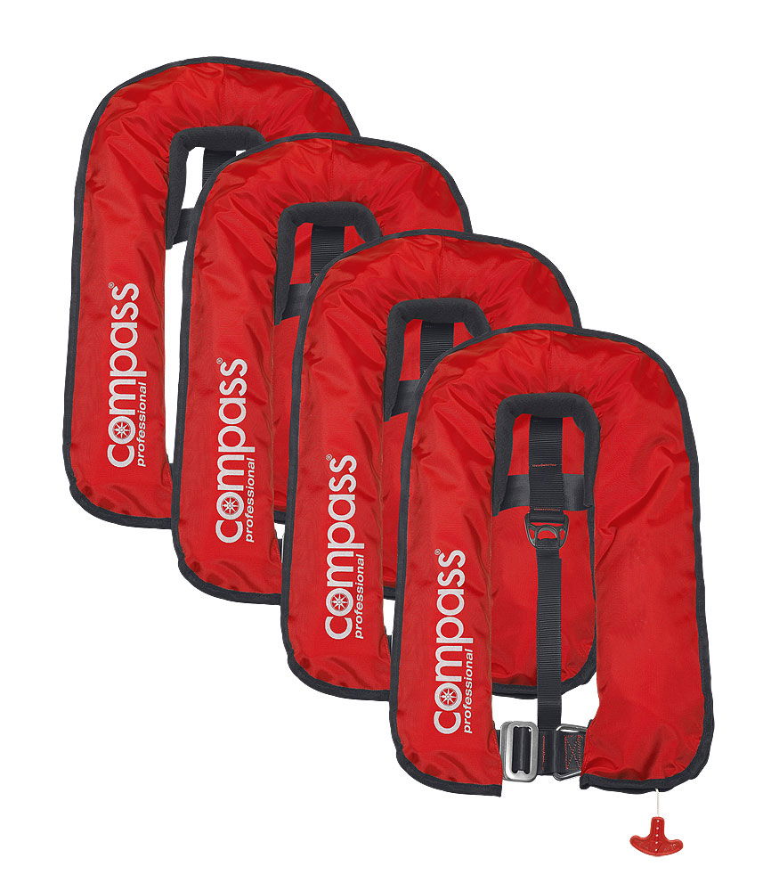 Sett 4x Compass 300 N automatvest ISO 12402-2 med sele forfra