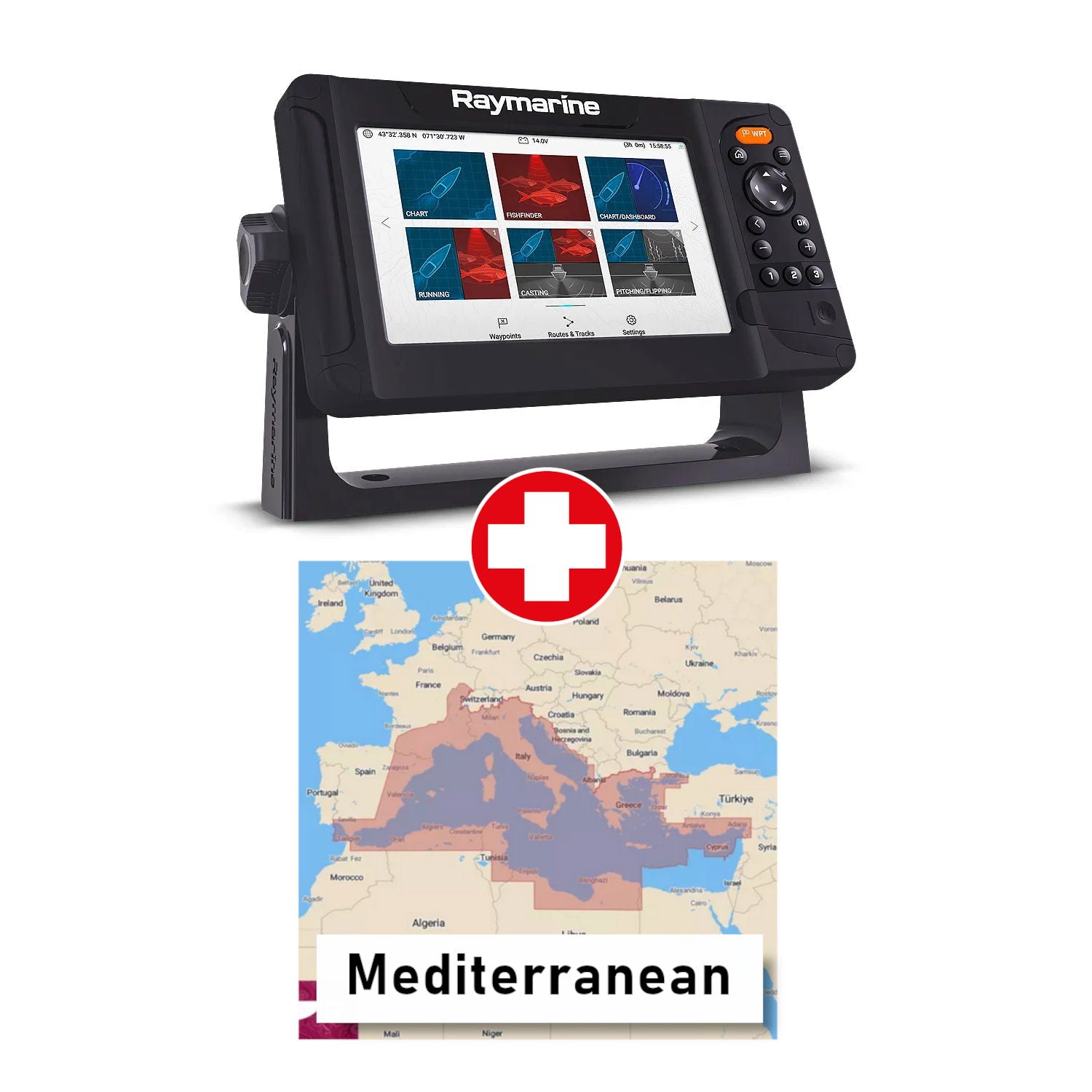 Sett Raymarine Element 7 kartplotter 7" med HV100 forfra