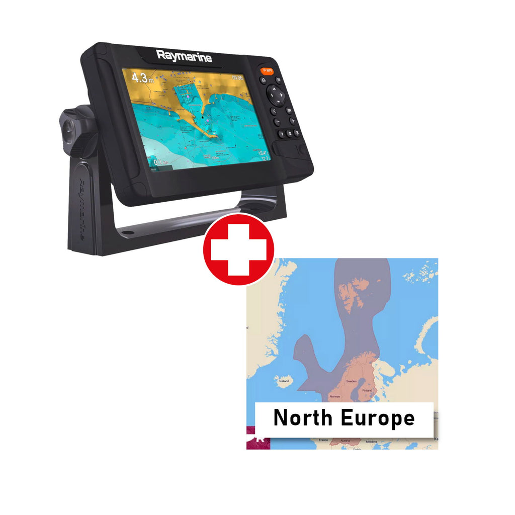 Sett Raymarine Element 7s kartplotter 7" med Lighthouse Charts Northern Europe forfra