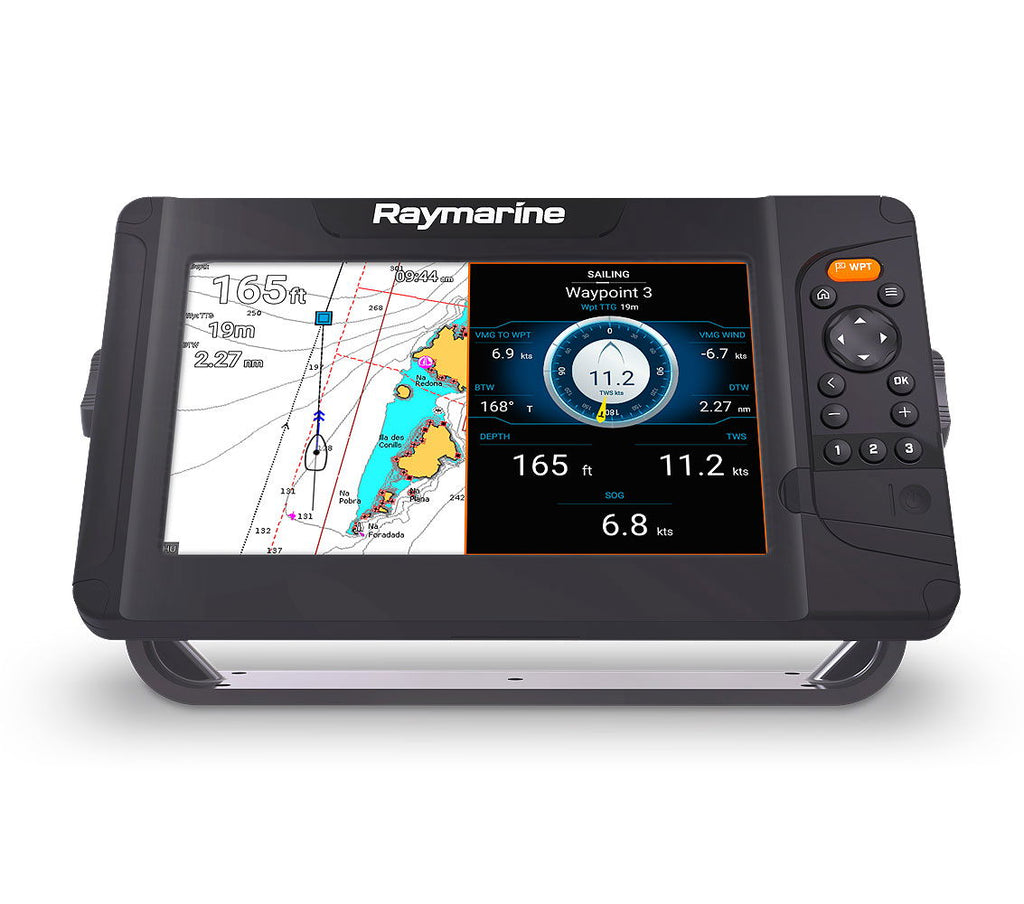 Nærbilde av skjerm på Sett Raymarine Element 7s kartplotter 7" med Lighthouse Charts Northern Europe