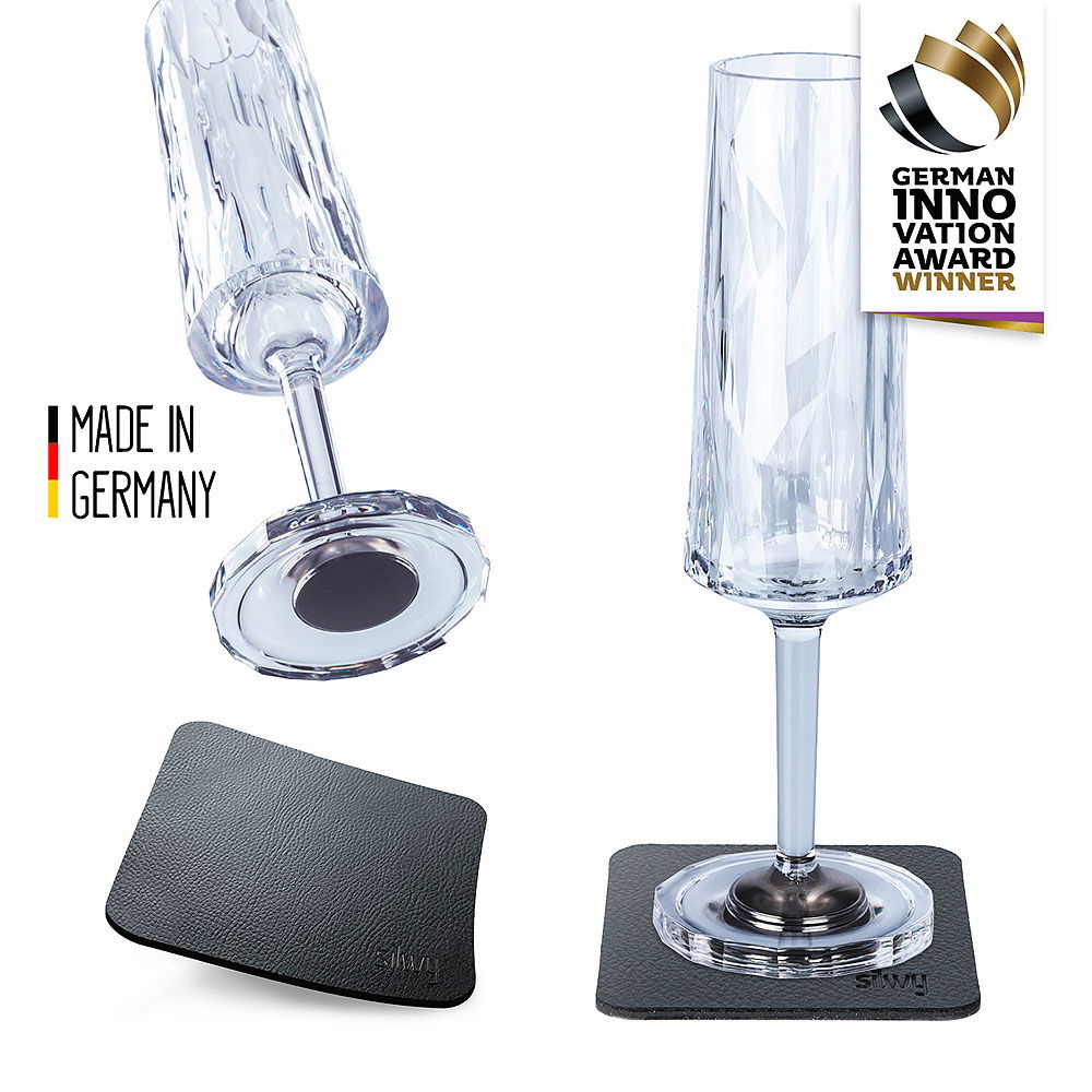 Silwy champagneglass med magnet forfra