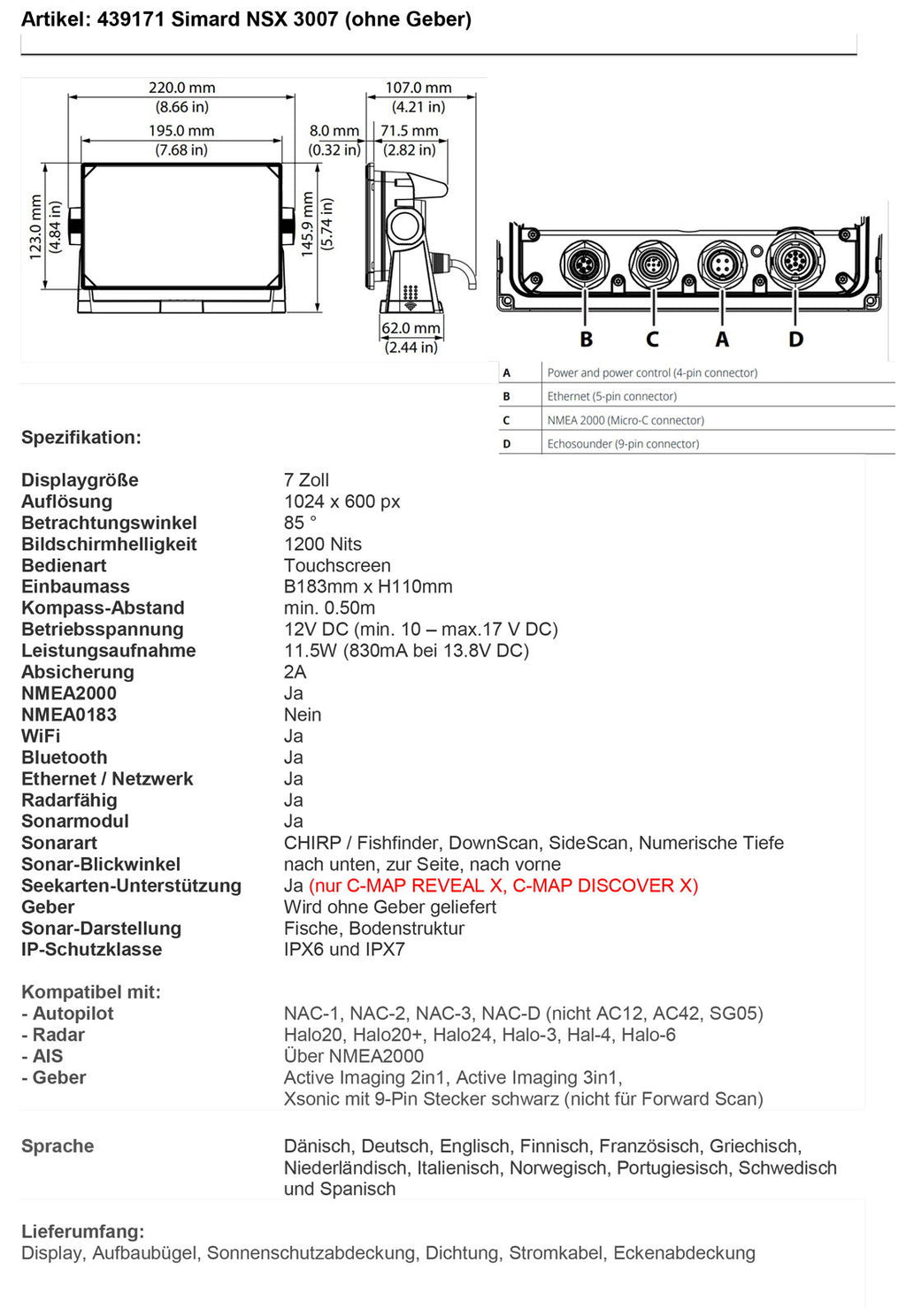 Simrad NSX 3007 multifunksjonsdisplay 7" SolarMAX IPS skjermdetalj