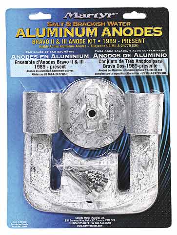 Sinkanode aluminium kit for Bravo 2 og III fra 1989 - Compass forfra