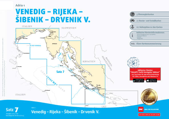 Sjøkart sett 7: Adria 1 Venezia - Rijeka - Sibenik oversikt