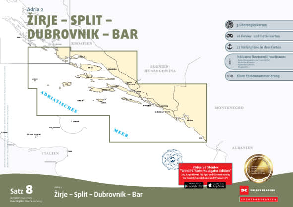 Sjøkart sett 8: Adria 2 Split - Dubrovnik - Bar forfra