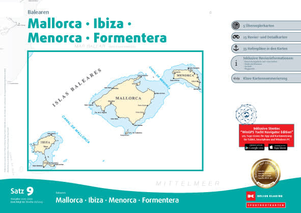 Sjøkart sett 9: Balearene Mallorca - Ibiza - Menorca kartoversikt