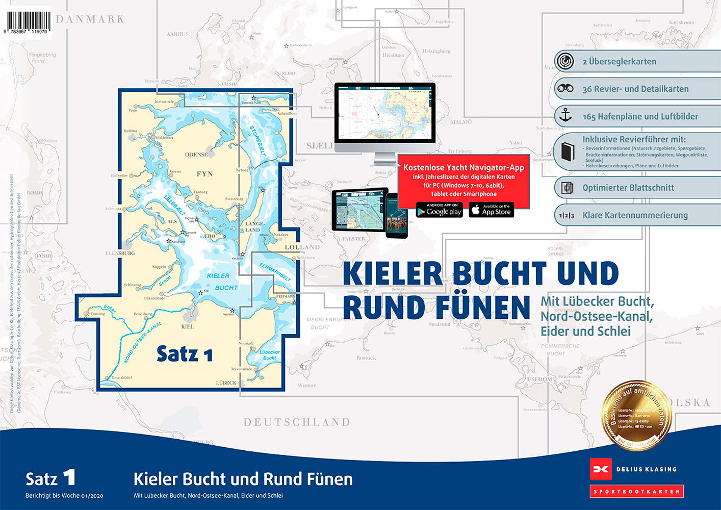 Sjøkartsett 1: Kieler Bucht og rundt Fyn 1:80.000 forfra