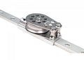 Skinnevogn med kasteblokk 14 mm for T-skinne forfra