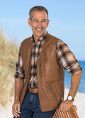 Skinnvest for herre vintage-stil med 8 lommer front