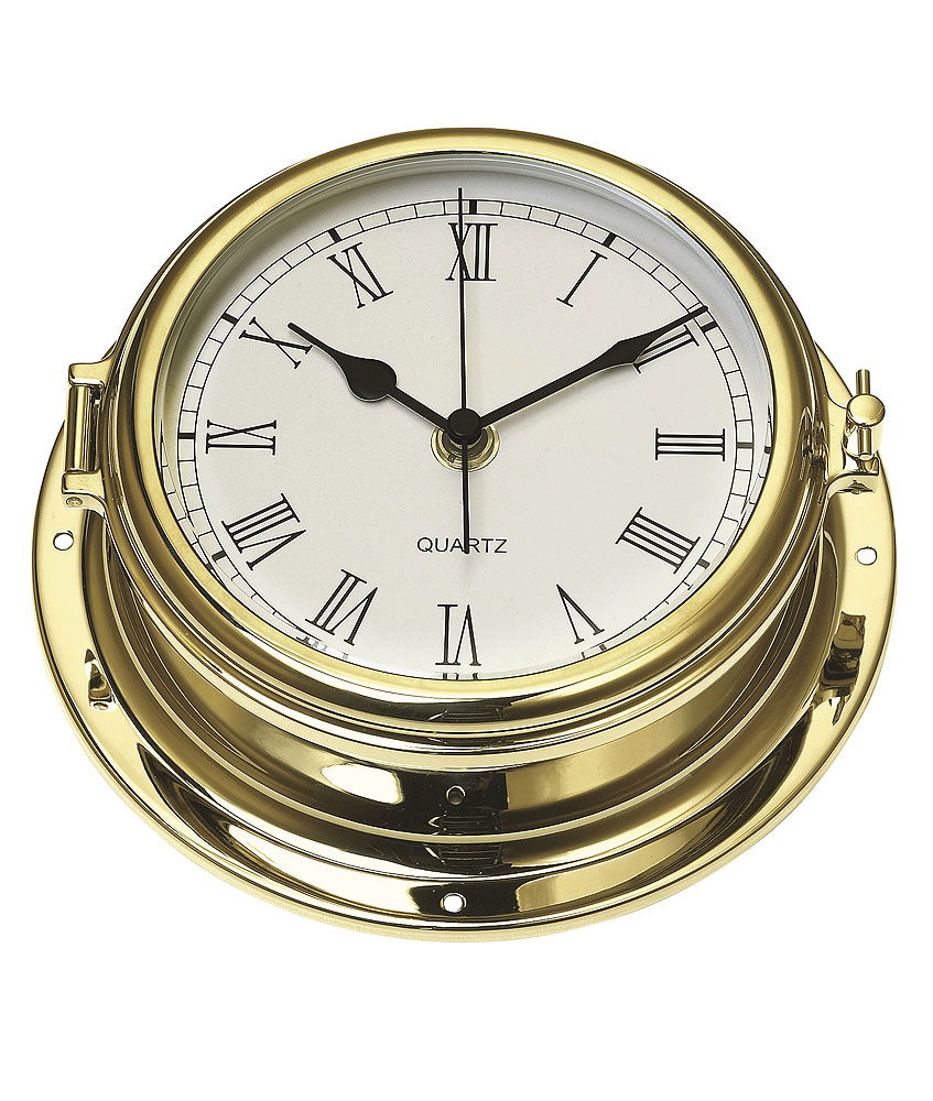Skipsklokke messing 120 mm med glass Classic - Compass forfra