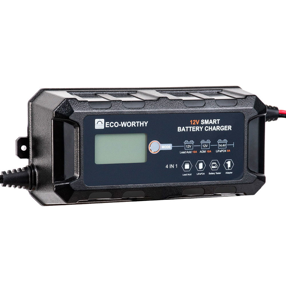 Smartlader 10A 12V for litium og blybatterier - Eco Worthy montert
