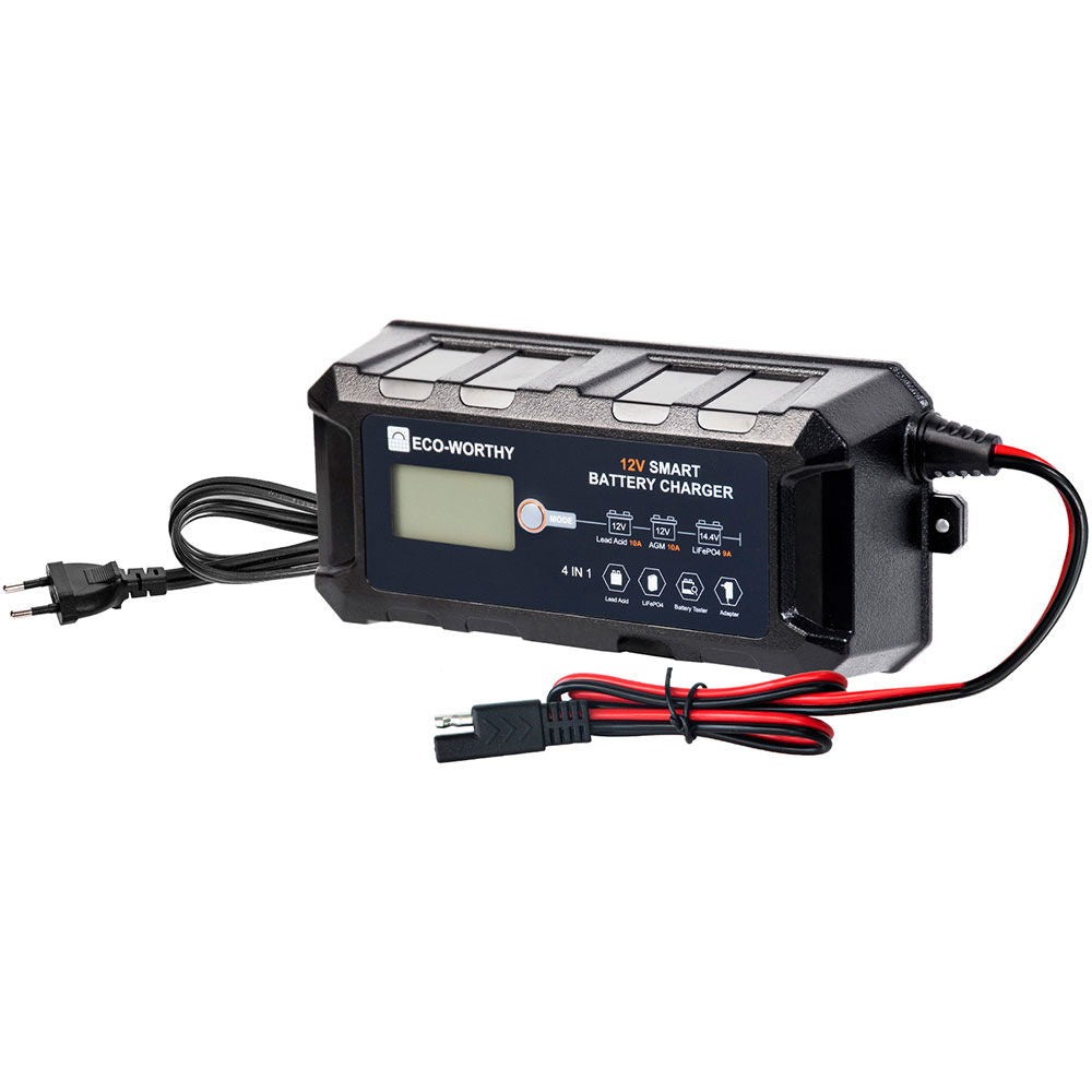 Smartlader 10A 12V for litium og blybatterier - Eco Worthy LCD-display