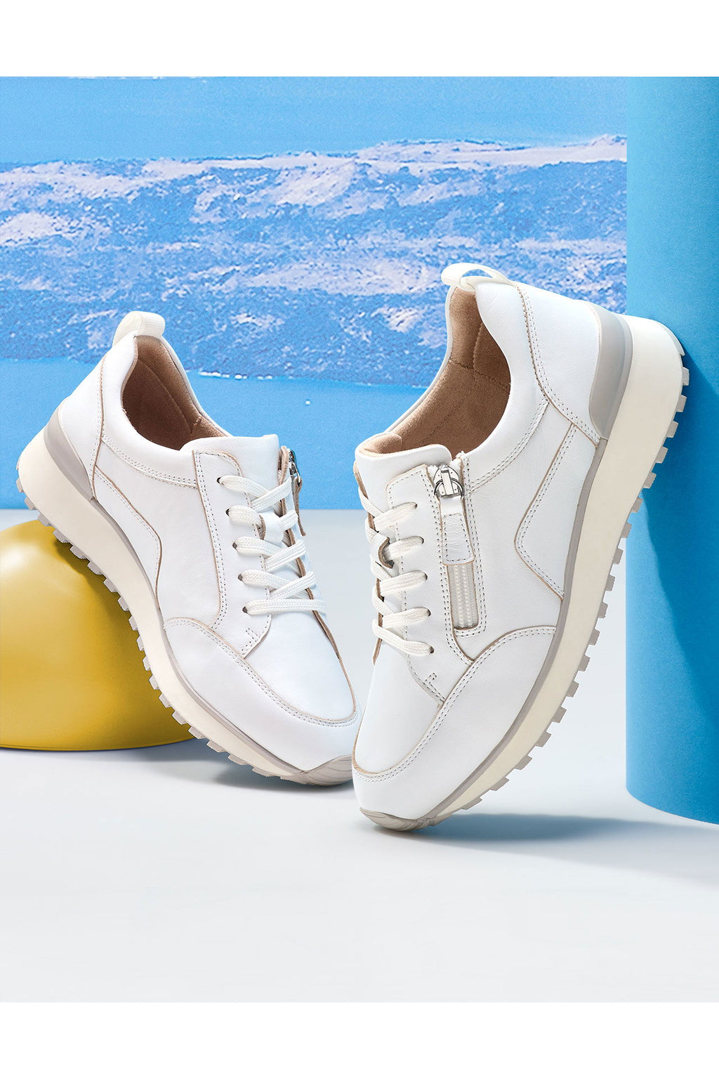 Sneaker dame skinn 4 cm plattformsåle med glidelås detalj