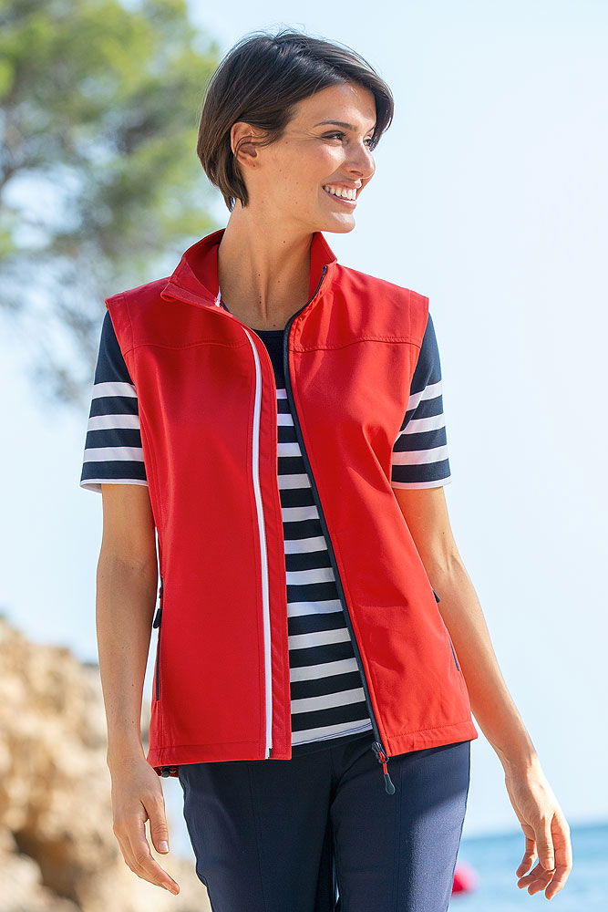 Softshellvest for dame vindtett og vannavvisende med fleecefôr Sea & Harbour bakside