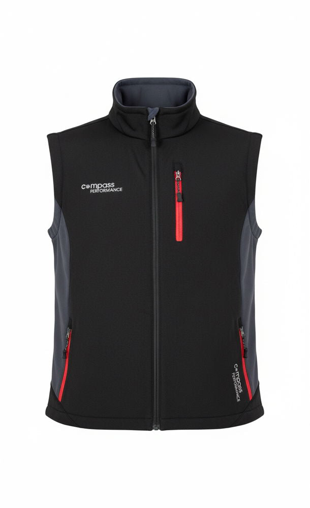 Softshellvest herre vind- og vannavvisende Compass Active Wear detalj lommer