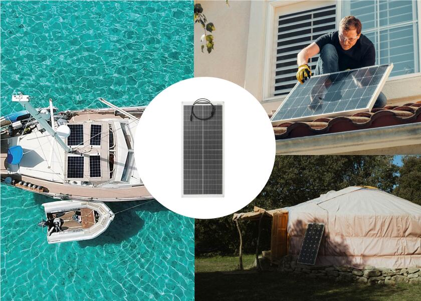 Detalj av Solcellepakke komplett sett 100 W med PWM-regulator og dekksgjennomføring