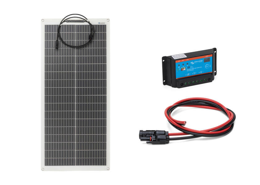 Solcellepakke komplett sett 100 W med PWM-regulator forfra