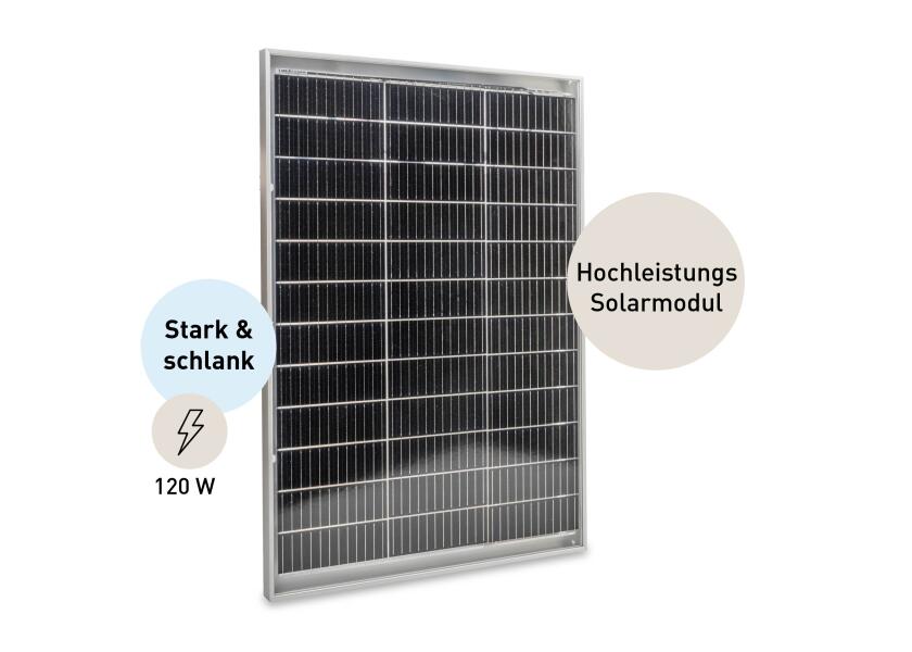 Solcellepakke komplett sett 120 W med PWM-regulator og dekksgjennomføring produktetikett