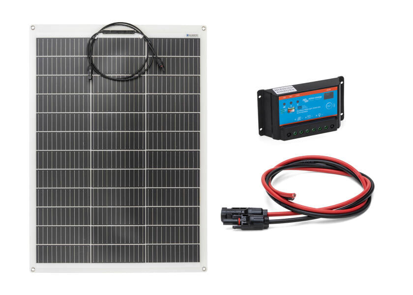 Solcellepakke komplett sett 130 W med PWM-regulator - VICTRON forfra