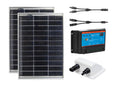 Solcellepakke komplett sett 2x 120 W bifasial med PWM laderegulator forfra