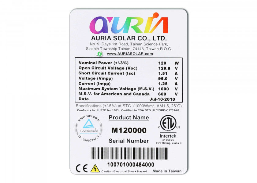 Solcellepanel AURIA M120000 120 W montert på båt
