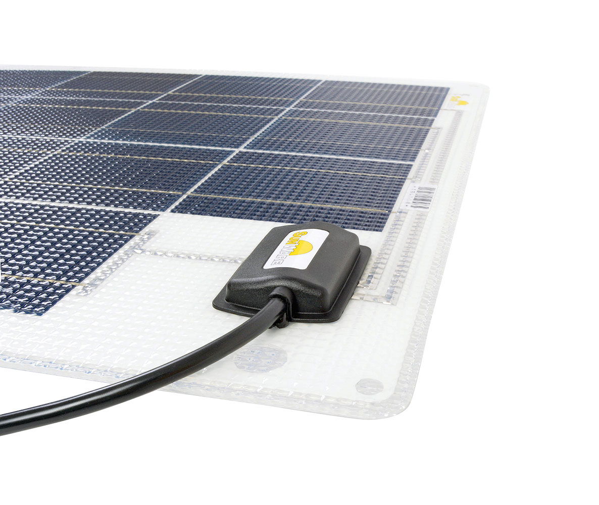 Solcellepanel marin 15 Wp 47x24 cm 0,8 kg - Sunware nærbilde av kabelutgang