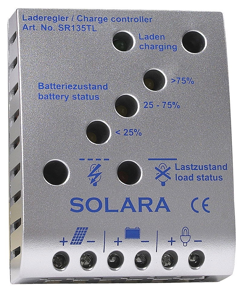 Solcelleregulator 12/24V 5 A 90 Wp - Solara forfra