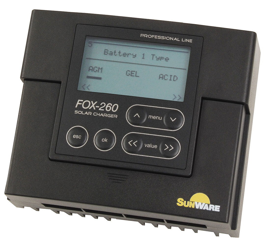 Solcelleregulator FOX 260 Li for LiFePO4 litiumbatterier front