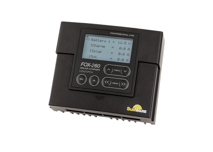 Solcelleregulator FOX-260 Lithium PWM 20A installert i båten