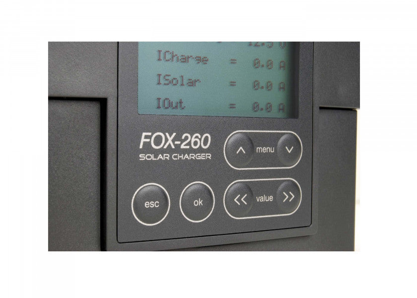 Montert Solcelleregulator FOX-260 Lithium PWM 20A i båten