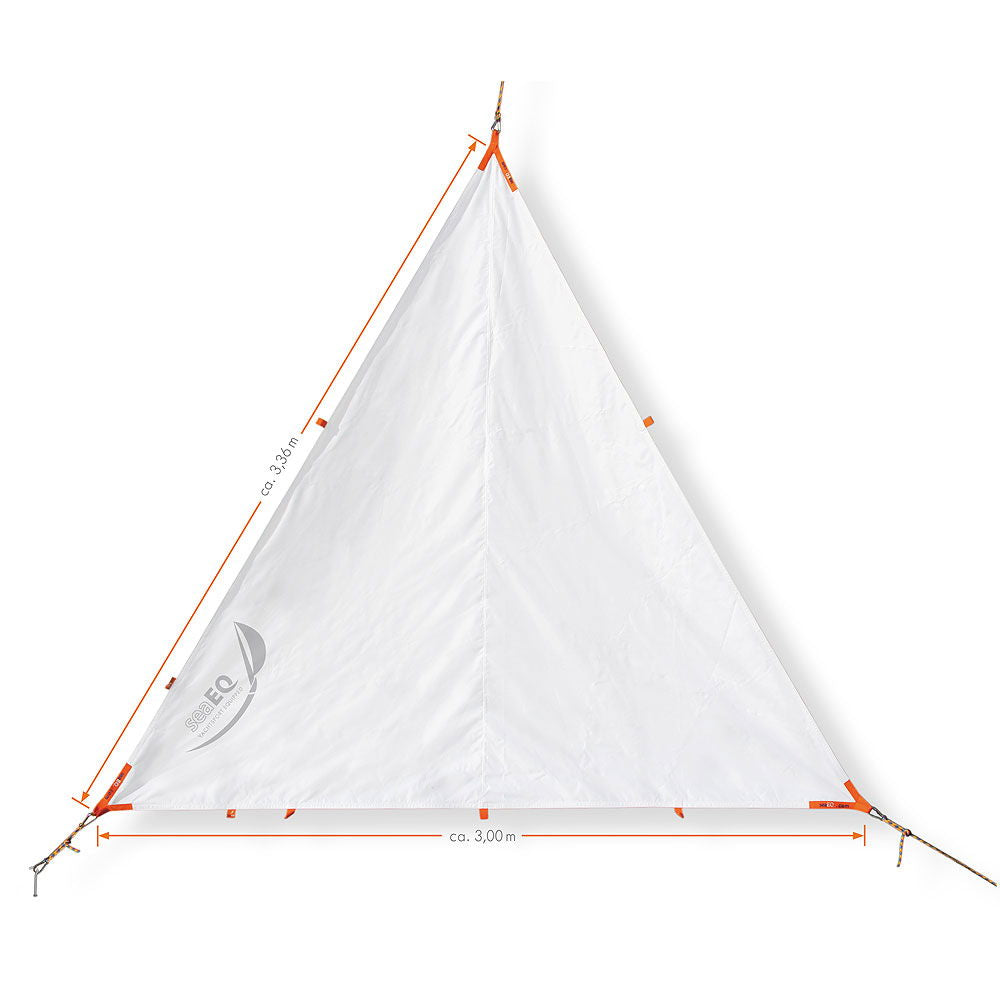 Solseil 300 x 336 cm med UV og regnbeskyttelse - seaEQ forfra