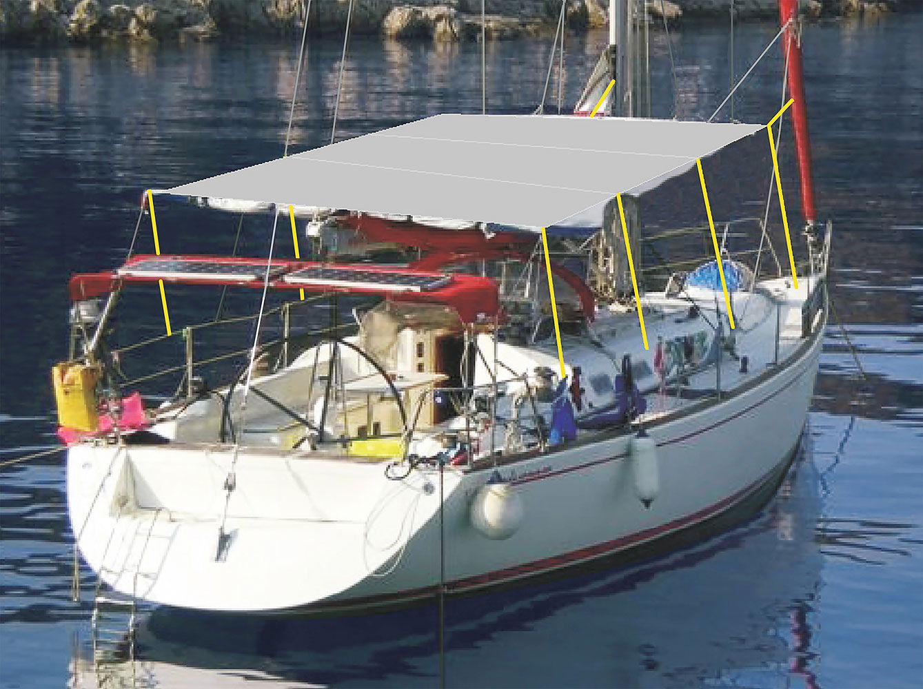 Solseil rektangulært 420D polyester UV-beskyttelse 260x460 cm montert på båt