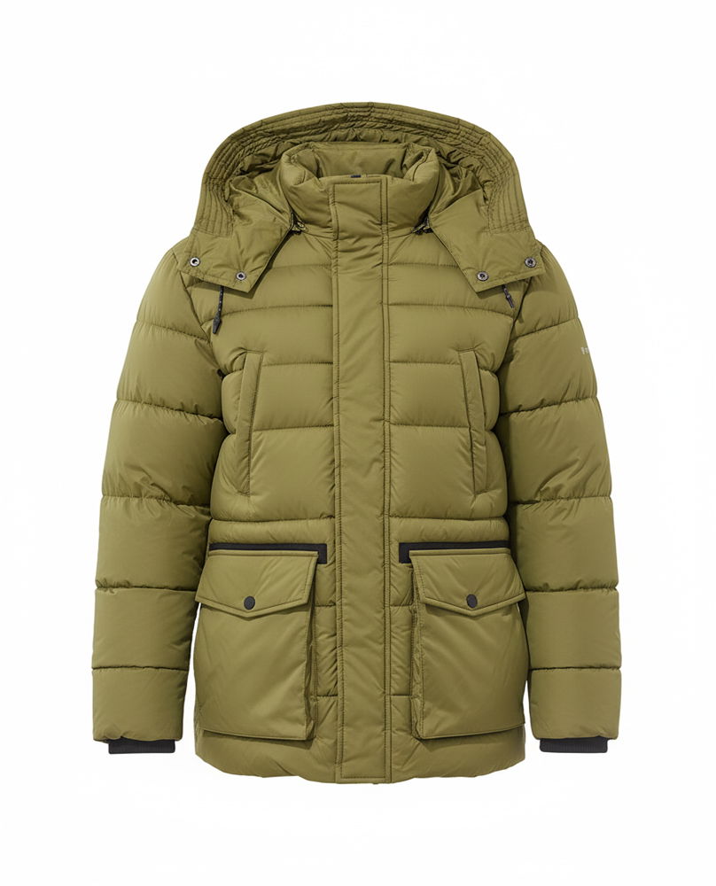 Steppejakke parka med justerbar hette og cargolommer detalj