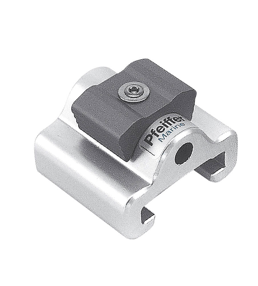 Stopper for genuaskinne 25x4 mm 32x6 mm forfra