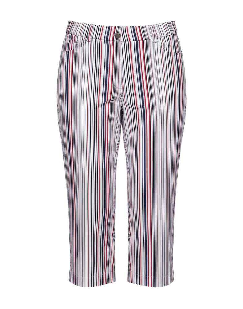 Stripet capribukse for dame stretch bomull - Linea il mare knappe- og glidelåslukking