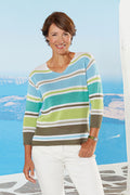 Stripet genser dame V-hals bomull/polyakryl 60 cm - Rabe forfra