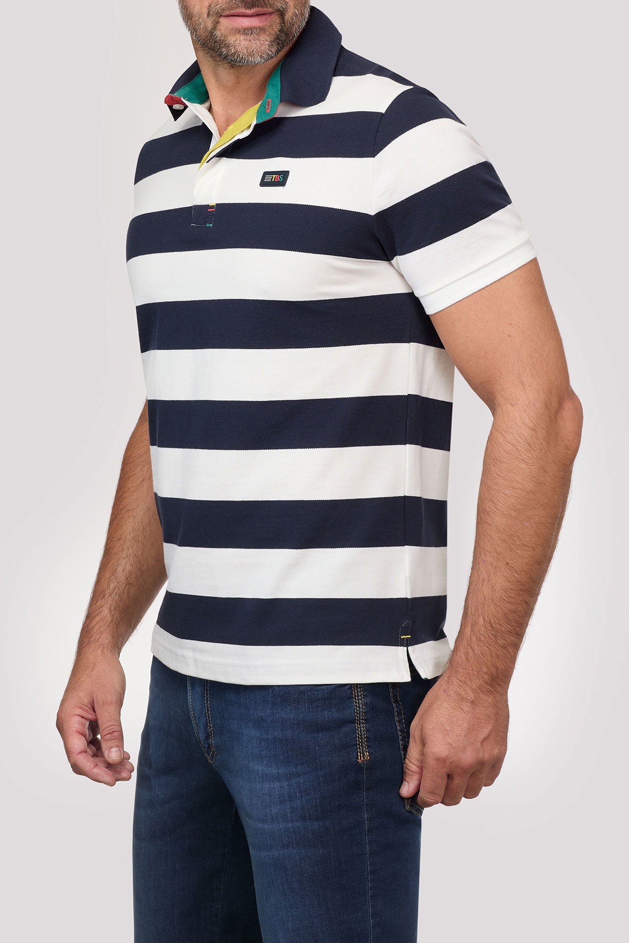 Stripet poloskjorte piqué med maritime detaljer bakside