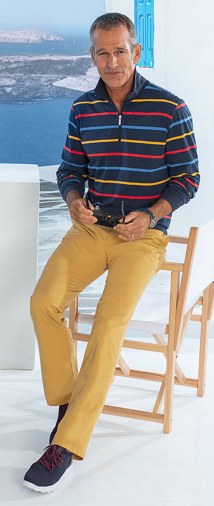 Stripet sweater i single jersey med maritimt mønster bakside