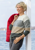 Stripet ullgenser dame med blokkstriper 65 cm - Serafini forfra