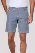 Stripete bermudashorts bomull med beltehemper forfra