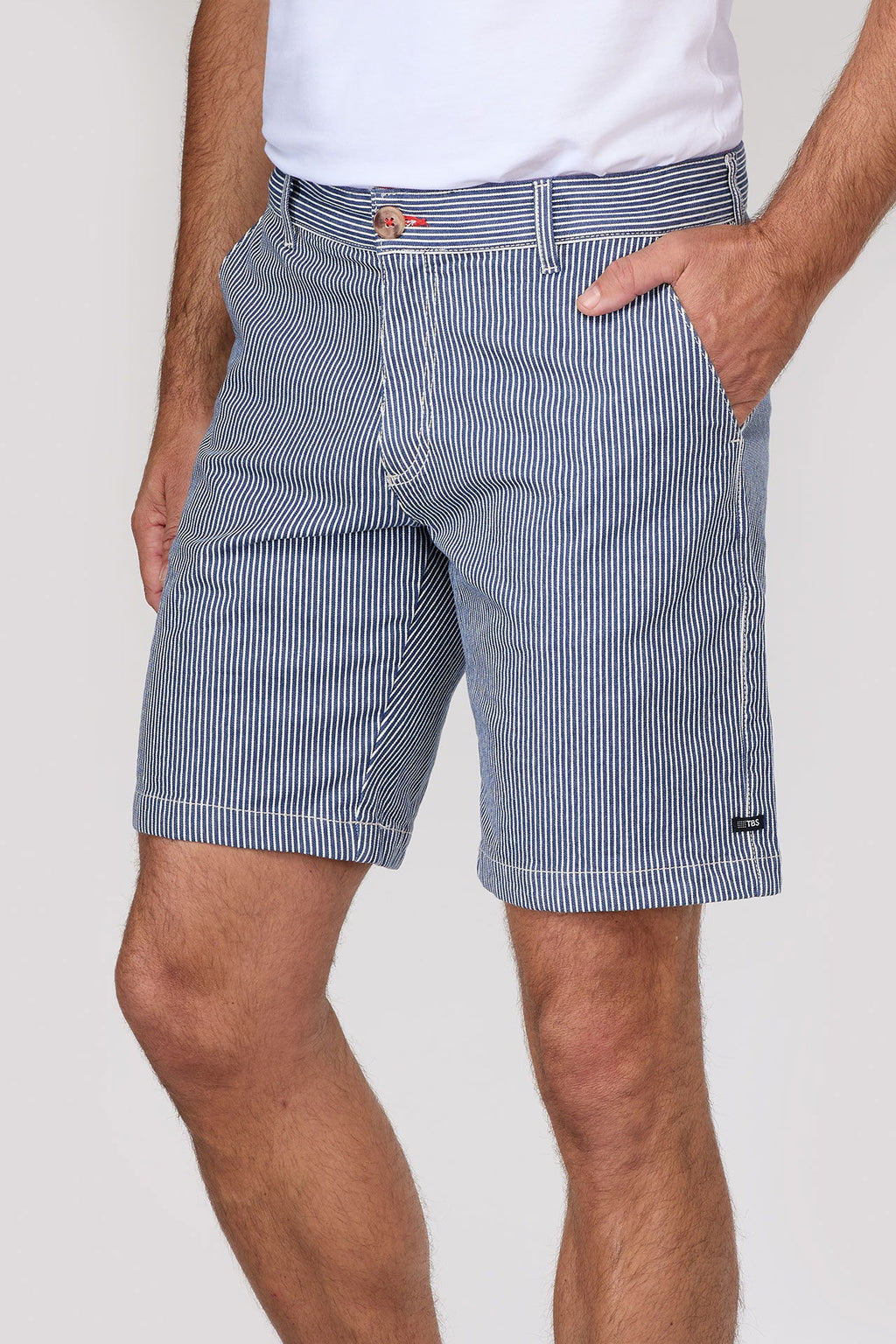 Stripete bermudashorts bomull med beltehemper bakside
