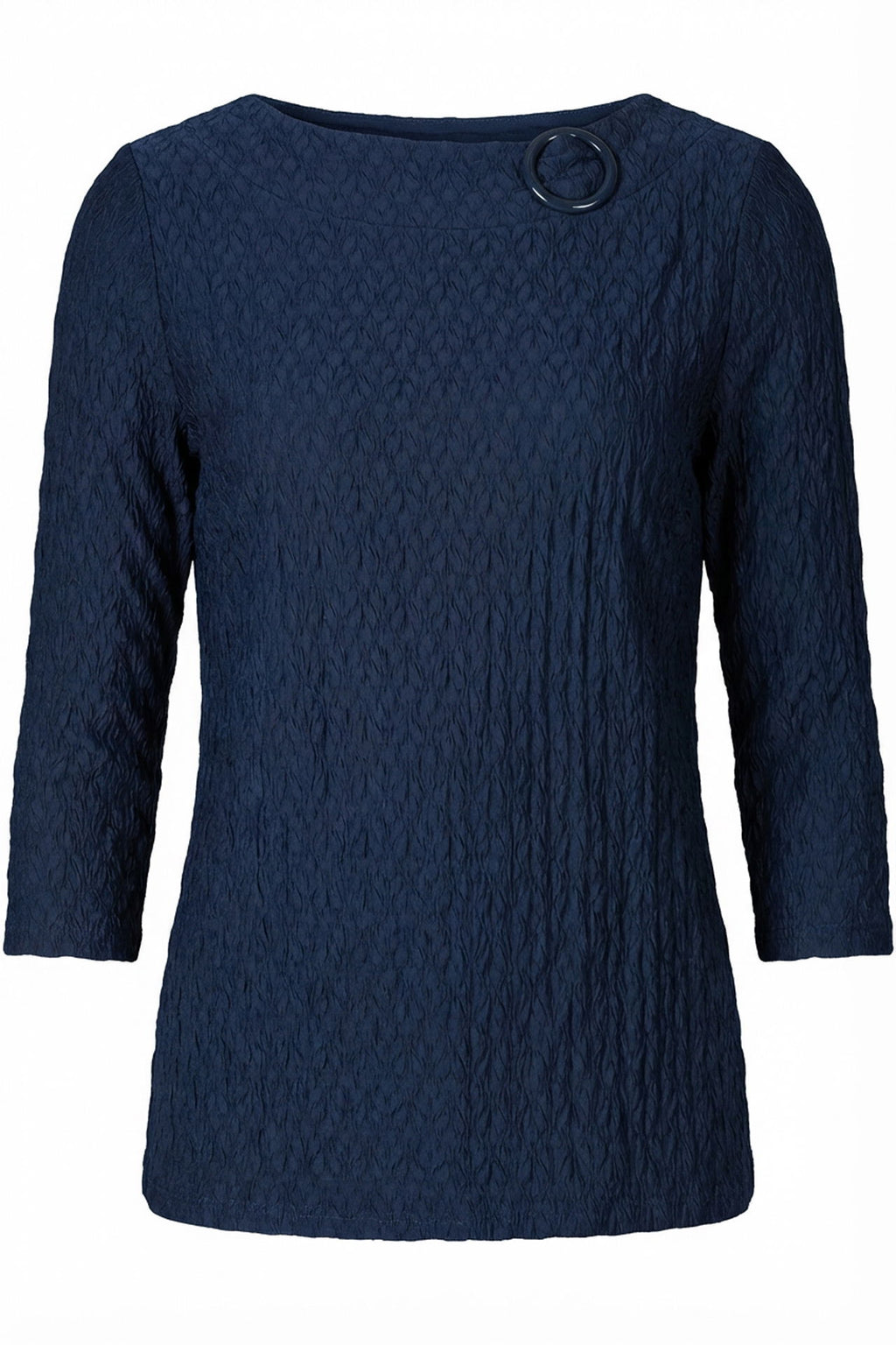 Strukturskjorte dame wash&go 3/4-ermer rundhals detalj av hals