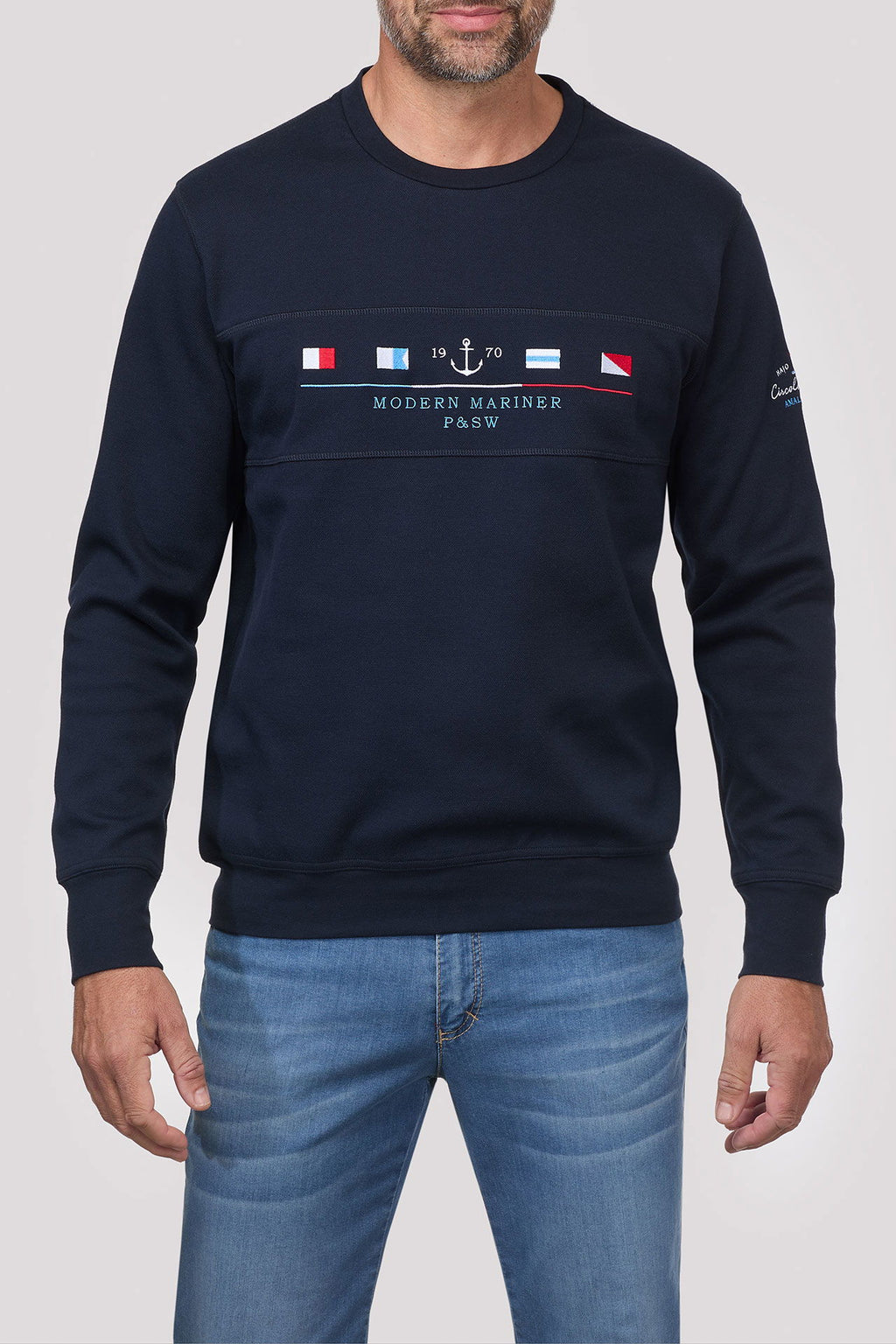 Sweatshirt StayFresh med maritim broderi piké bakside