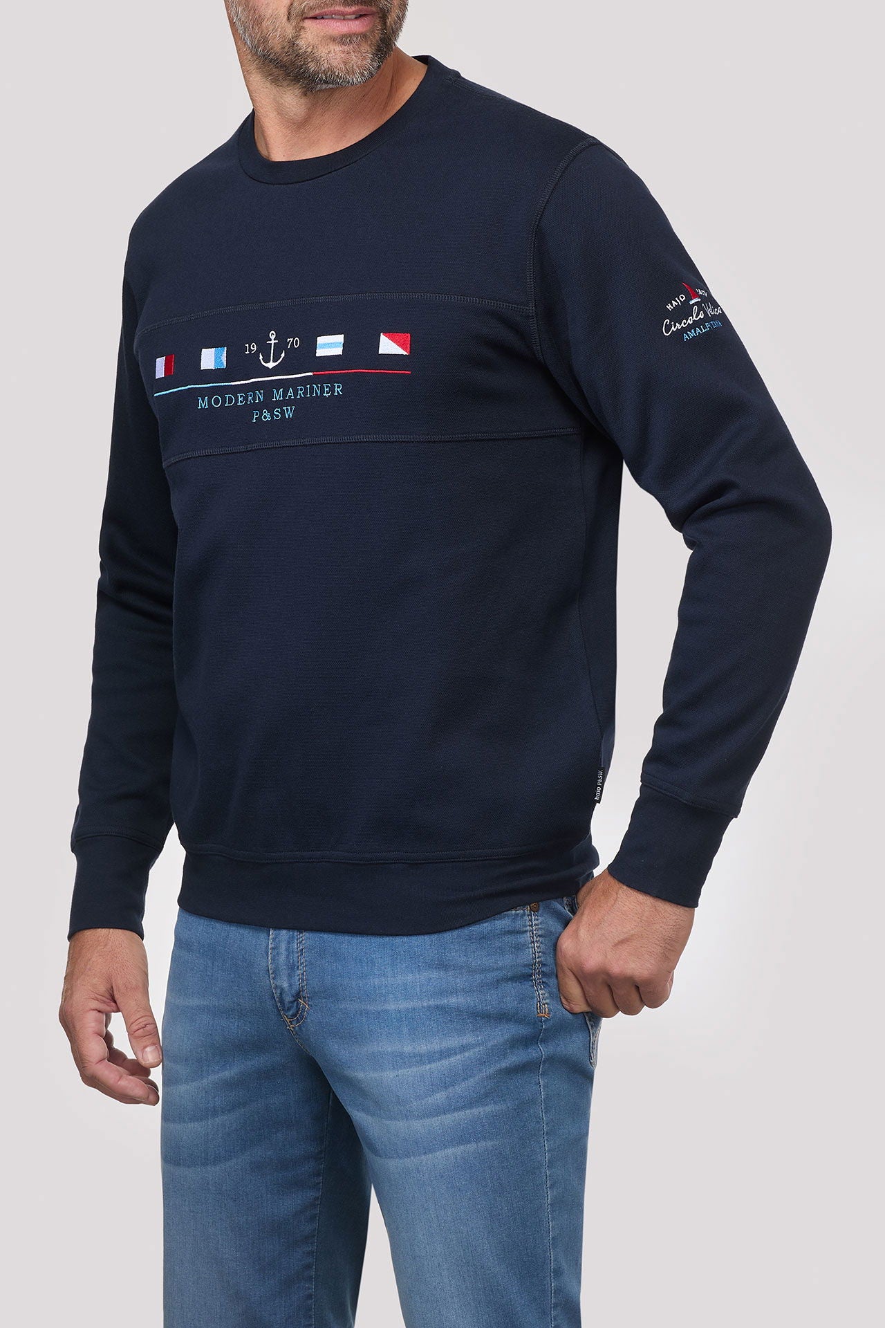 Detalj av maritim broderi på Sweatshirt StayFresh med maritim broderi piké