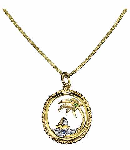 Sydhavsøy-anheng 585 gull med safir, smaragd og briljant 2,5 cm fra Ursula Christ